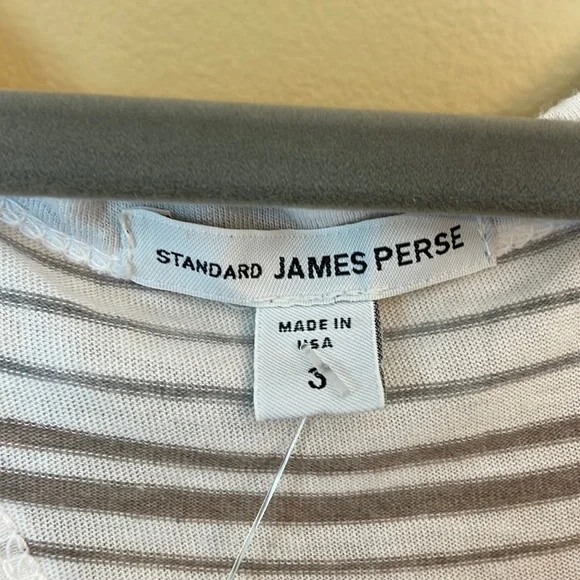 James Perse Neutral Minimalist Striped Racerback Tank Top, Size 3 / Large - Picture 3 of 8
